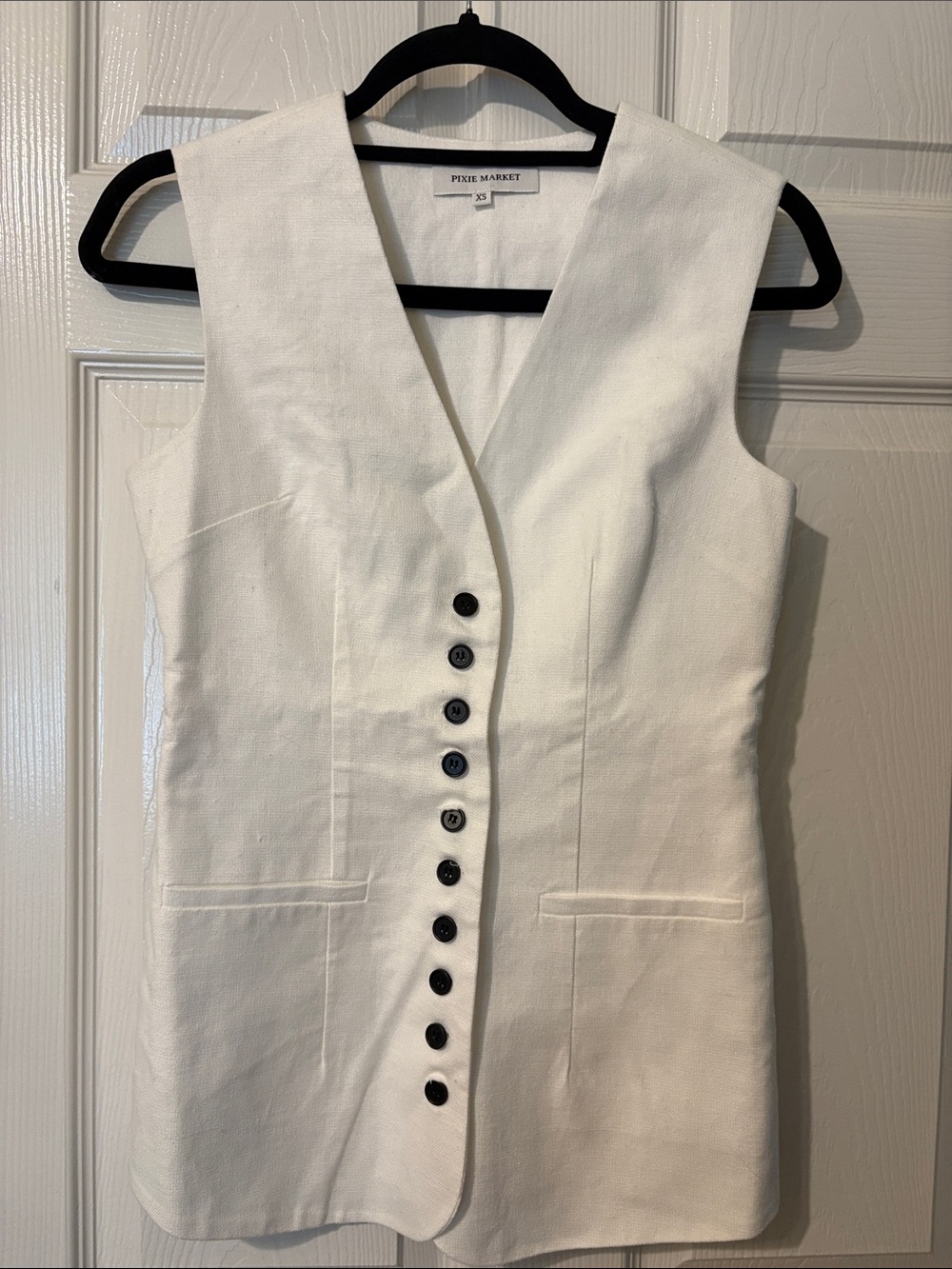 Pixie Market White V-Neck Button Front Sleeveless Dress